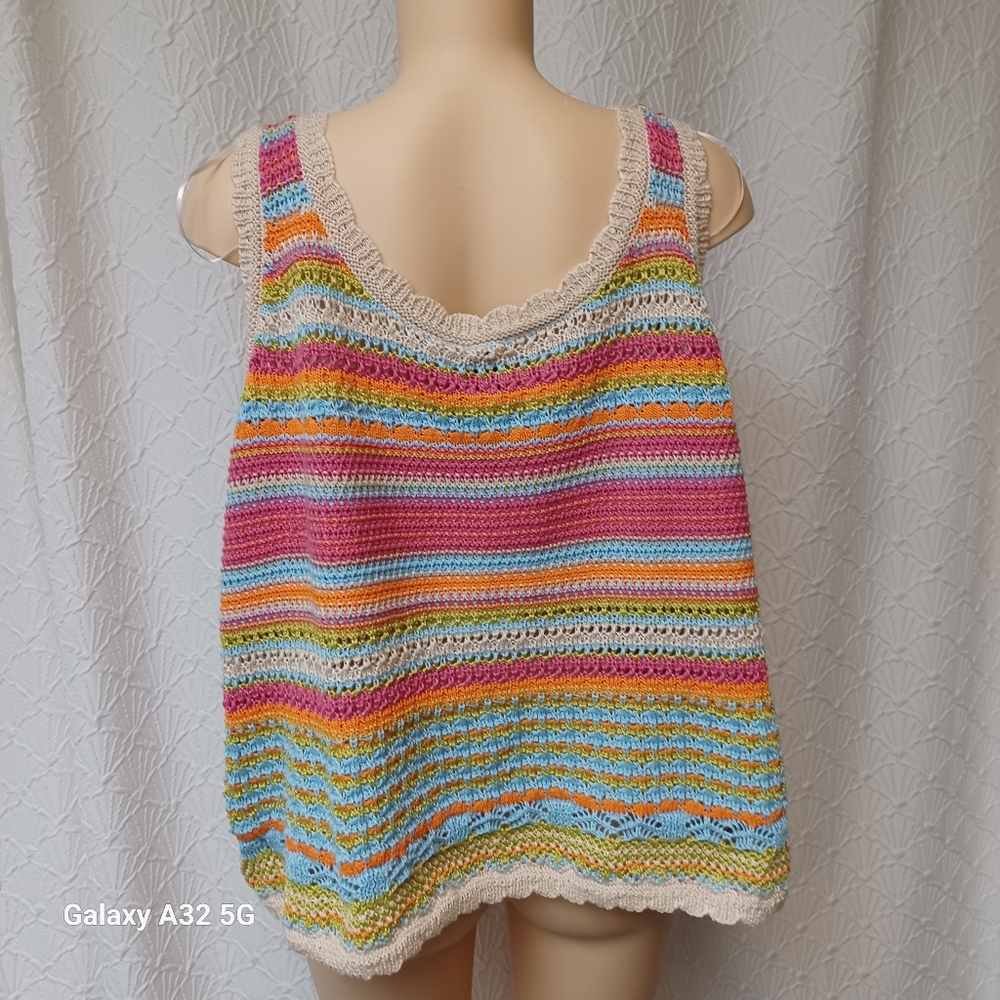 GRACE+KARMA New Women Boho Size 1X  Multicolor Striped Knit Tank Top - Picture 3 of 10